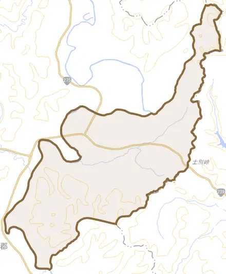 字北星とその周辺の地図。町の範囲を重ねている