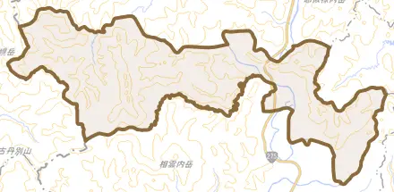 字共栄とその周辺の地図。町の範囲を重ねている