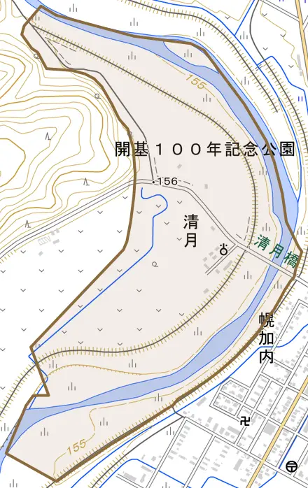 字清月とその周辺の地図。町の範囲を重ねている