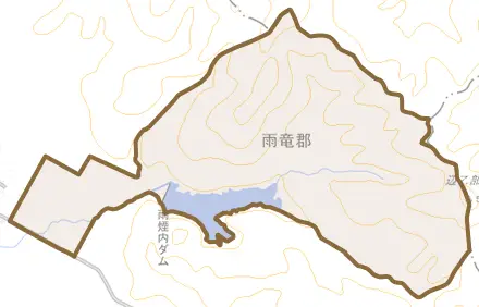 字雨煙内とその周辺の地図。町の範囲を重ねている