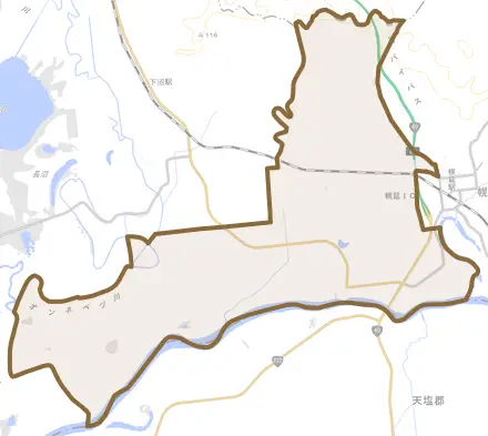 字幌延とその周辺の地図。町の範囲を重ねている