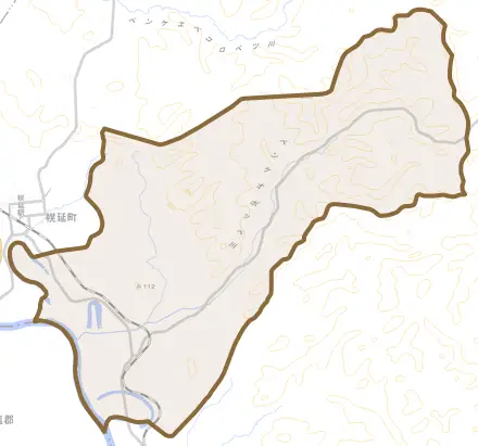 字上幌延とその周辺の地図。町の範囲を重ねている