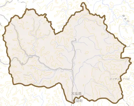 字上問寒とその周辺の地図。町の範囲を重ねている
