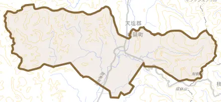 字中問寒とその周辺の地図。町の範囲を重ねている