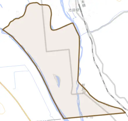 字川合とその周辺の地図。町の範囲を重ねている