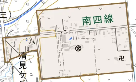 字清見ヶ丘とその周辺の地図。町の範囲を重ねている