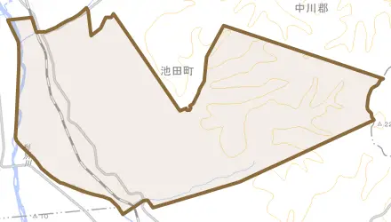 字昭栄とその周辺の地図。町の範囲を重ねている