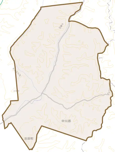 字東台とその周辺の地図。町の範囲を重ねている