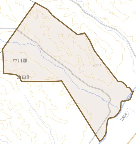字常盤とその周辺の地図。町の範囲を重ねている