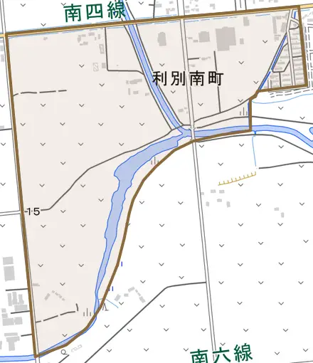 字利別南町とその周辺の地図。町の範囲を重ねている