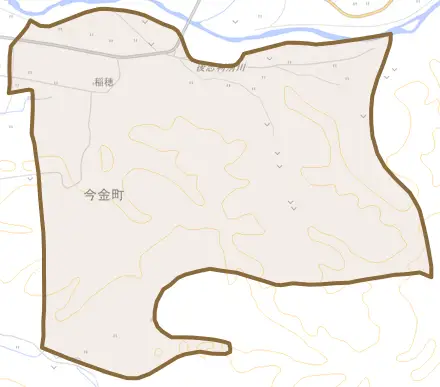 字稲穂とその周辺の地図。町の範囲を重ねている