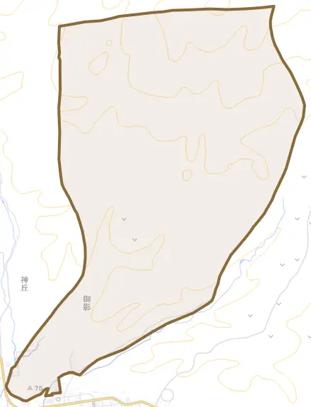 字御影とその周辺の地図。町の範囲を重ねている