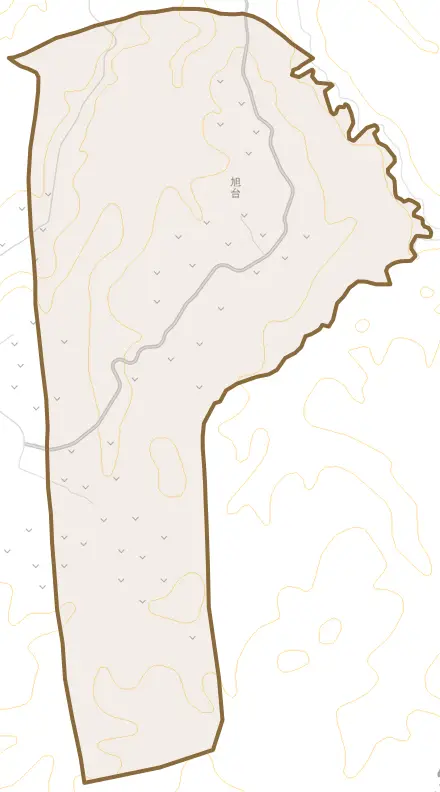 字旭台とその周辺の地図。町の範囲を重ねている