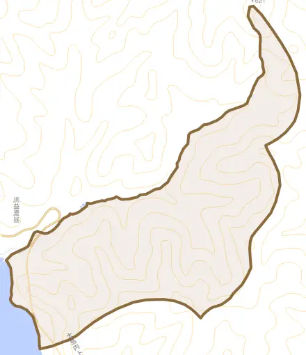 厚田区濃昼とその周辺の地図。町の範囲を重ねている