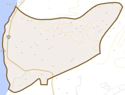 厚田区嶺泊とその周辺の地図。町の範囲を重ねている