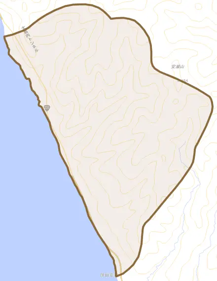 厚田区安瀬とその周辺の地図。町の範囲を重ねている