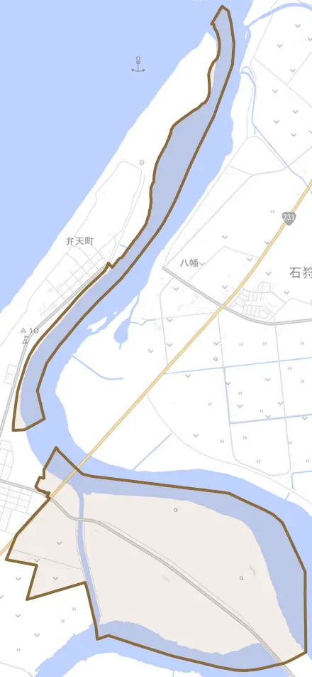 船場町とその周辺の地図。町の範囲を重ねている