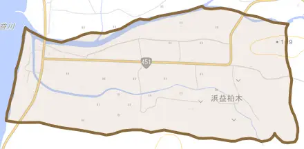 浜益区柏木とその周辺の地図。町の範囲を重ねている