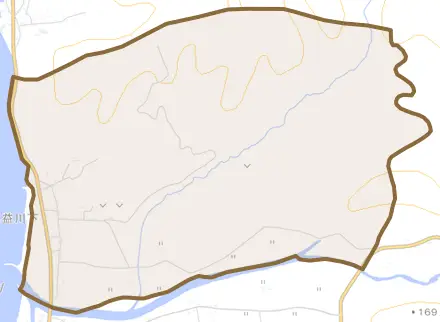 浜益区川下とその周辺の地図。町の範囲を重ねている