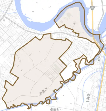 花川東とその周辺の地図。町の範囲を重ねている