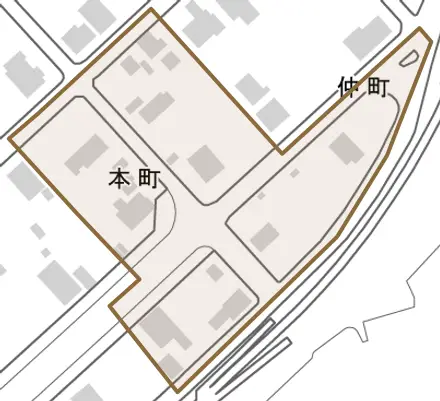 本町とその周辺の地図。町の範囲を重ねている