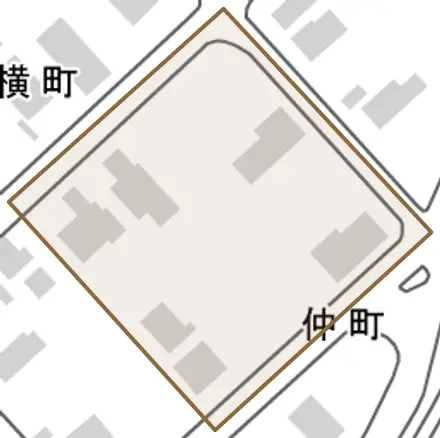 仲町とその周辺の地図。町の範囲を重ねている
