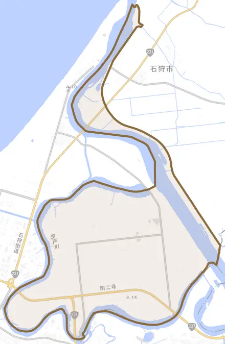 生振とその周辺の地図。町の範囲を重ねている