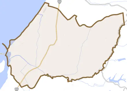 厚田区聚富とその周辺の地図。町の範囲を重ねている