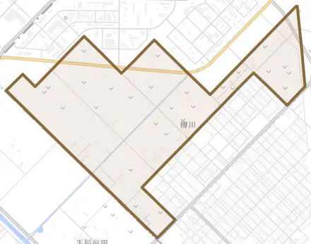 樽川とその周辺の地図。町の範囲を重ねている