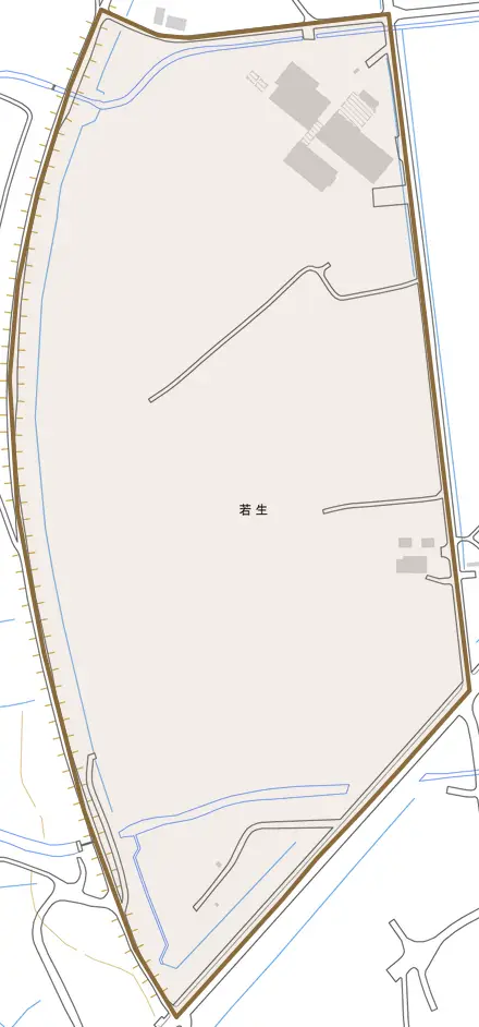 若生とその周辺の地図。町の範囲を重ねている