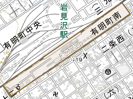 有明町南とその周辺の地図。町の範囲を重ねている