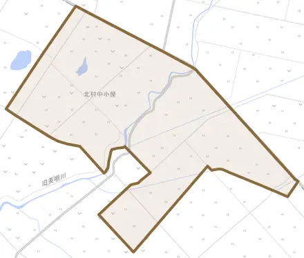 北村中小屋とその周辺の地図。町の範囲を重ねている