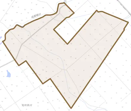 北村大願とその周辺の地図。町の範囲を重ねている