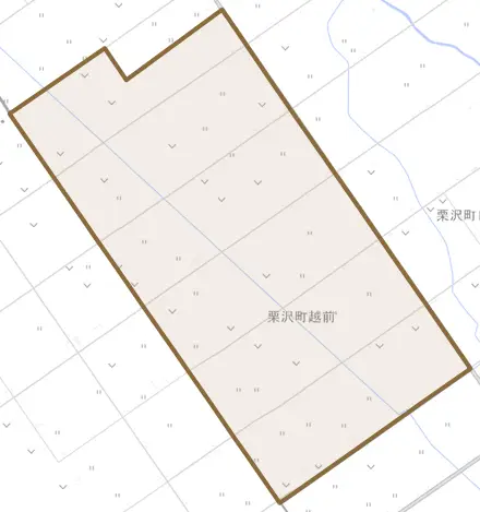 栗沢町越前とその周辺の地図。町の範囲を重ねている
