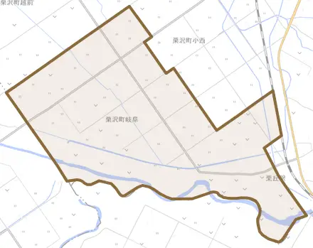 栗沢町岐阜とその周辺の地図。町の範囲を重ねている