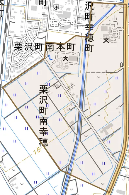 栗沢町南幸穂とその周辺の地図。町の範囲を重ねている