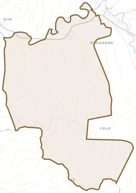 栗沢町美流渡西町とその周辺の地図。町の範囲を重ねている