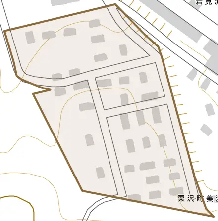 栗沢町美流渡吉野町とその周辺の地図。町の範囲を重ねている