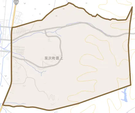 栗沢町最上とその周辺の地図。町の範囲を重ねている