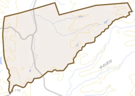 栗沢町茂世丑とその周辺の地図。町の範囲を重ねている
