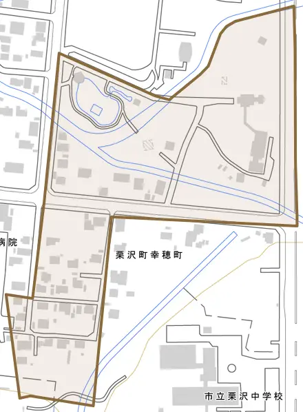 栗沢町幸穂町とその周辺の地図。町の範囲を重ねている