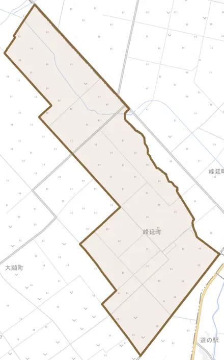 峰延町とその周辺の地図。町の範囲を重ねている