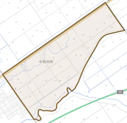 中幌向町とその周辺の地図。町の範囲を重ねている