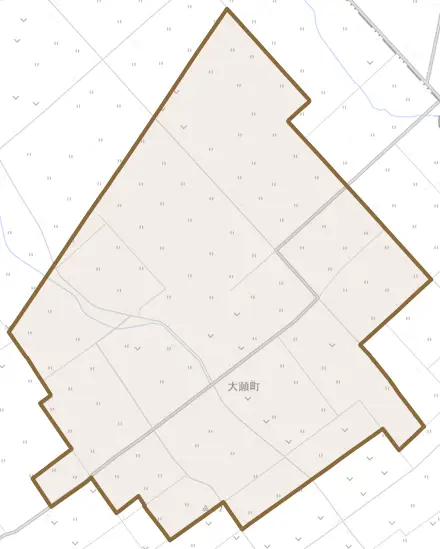 大願町とその周辺の地図。町の範囲を重ねている