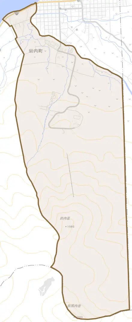 野束とその周辺の地図。町の範囲を重ねている