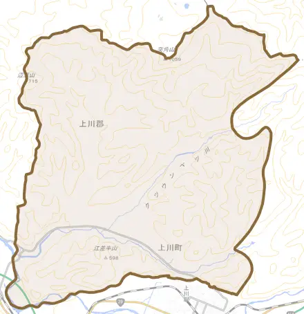 字越路とその周辺の地図。町の範囲を重ねている