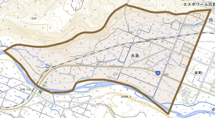 字共進とその周辺の地図。町の範囲を重ねている