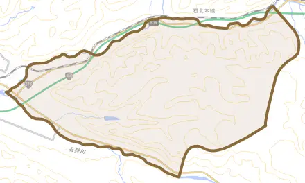 字日東とその周辺の地図。町の範囲を重ねている
