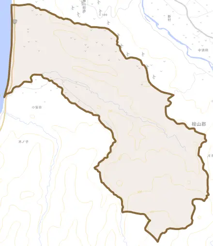 字大安在とその周辺の地図。町の範囲を重ねている