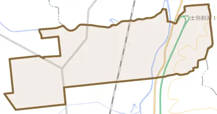 藤本町とその周辺の地図。町の範囲を重ねている